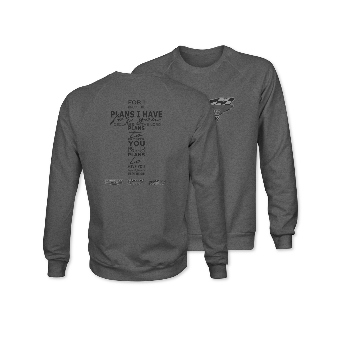 Dirt Track Racers for Recovery Ghosted Jeremiah 29:11 Crewneck