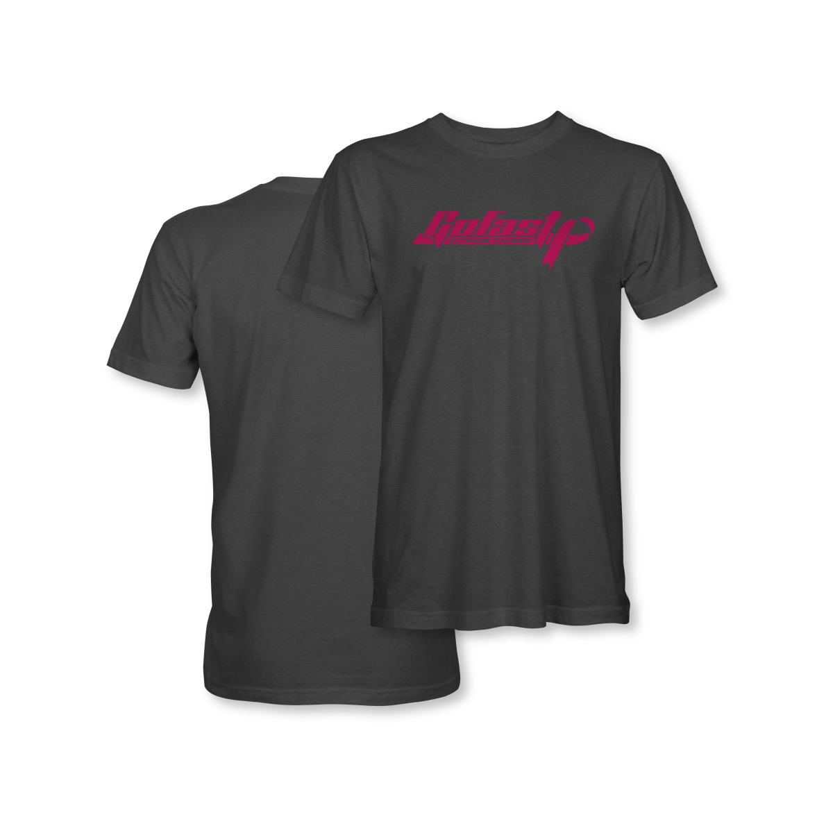 GoFast Outrace Cancer Horizontal Logo Gunmetal Breast Cancer Awareness Shirt
