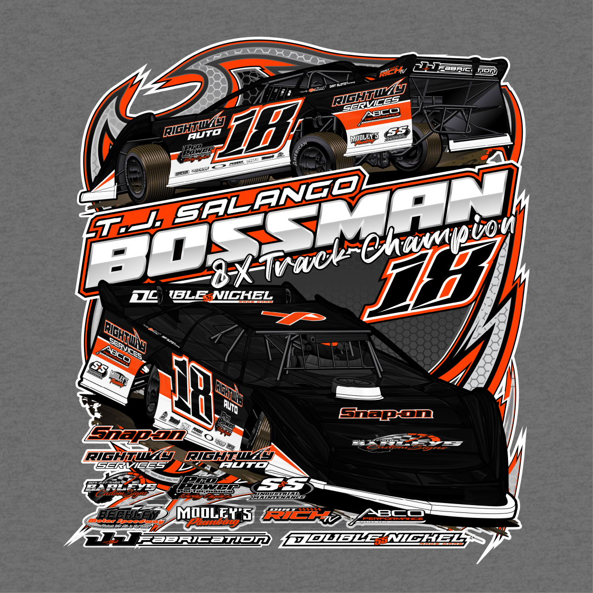 T.J. Salango Gunmetal 2025 Dirt Late Model Long Sleeve Shirt
