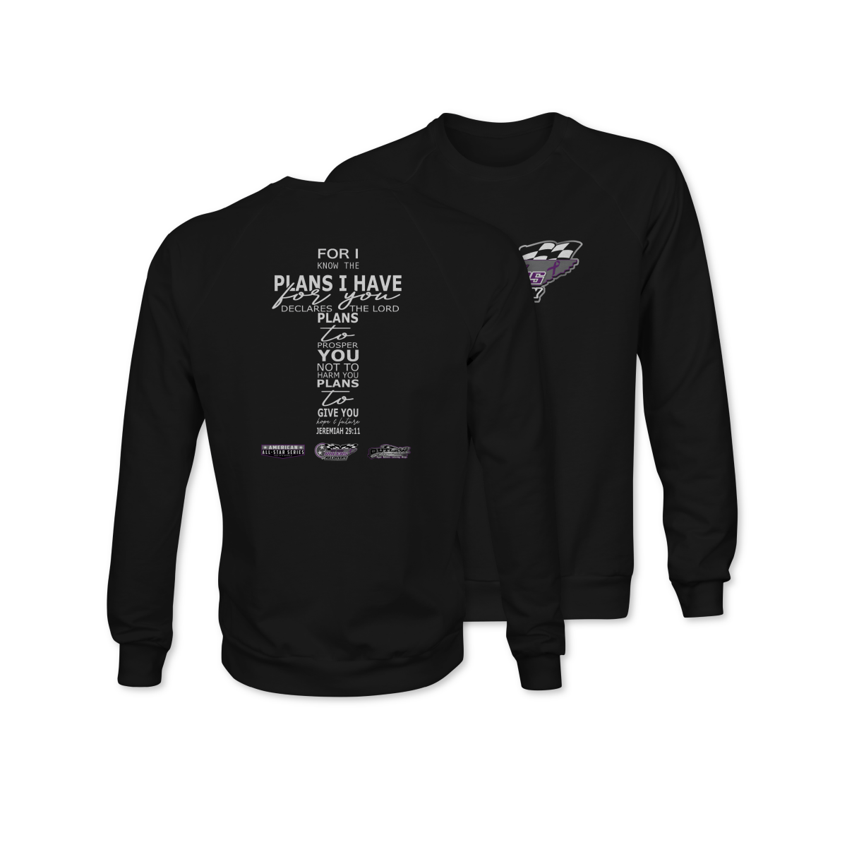 Dirt Track Racers for Recovery Black Jeremiah 29:11 Crewneck