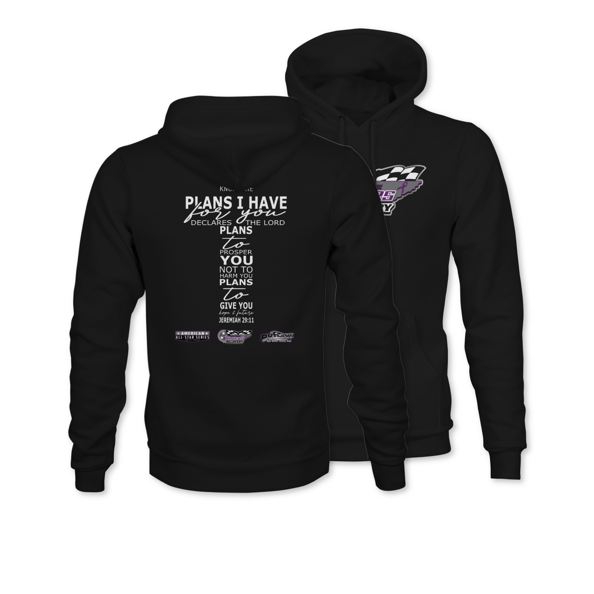 Dirt Track Racers for Recovery Black Jeremiah 29:11 Hoodie