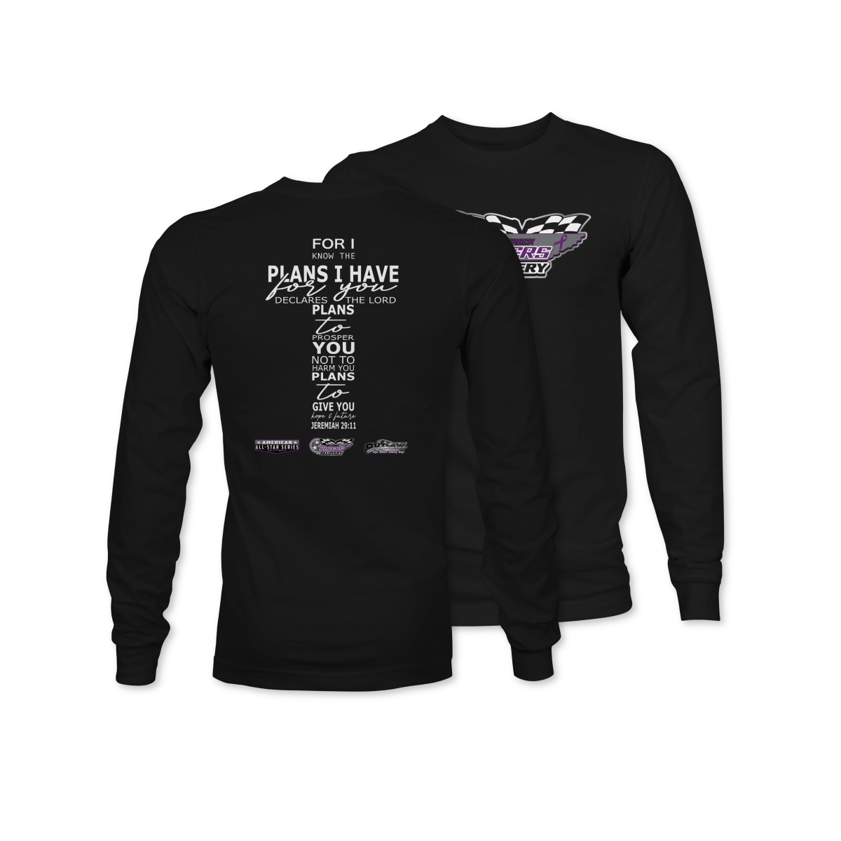 Dirt Track Racers for Recovery Black Jeremiah 29:11 Long Sleeve