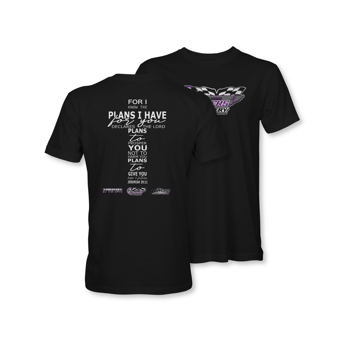 Dirt Track Racers for Recovery Black Jeremiah 29:11 T-Shirt