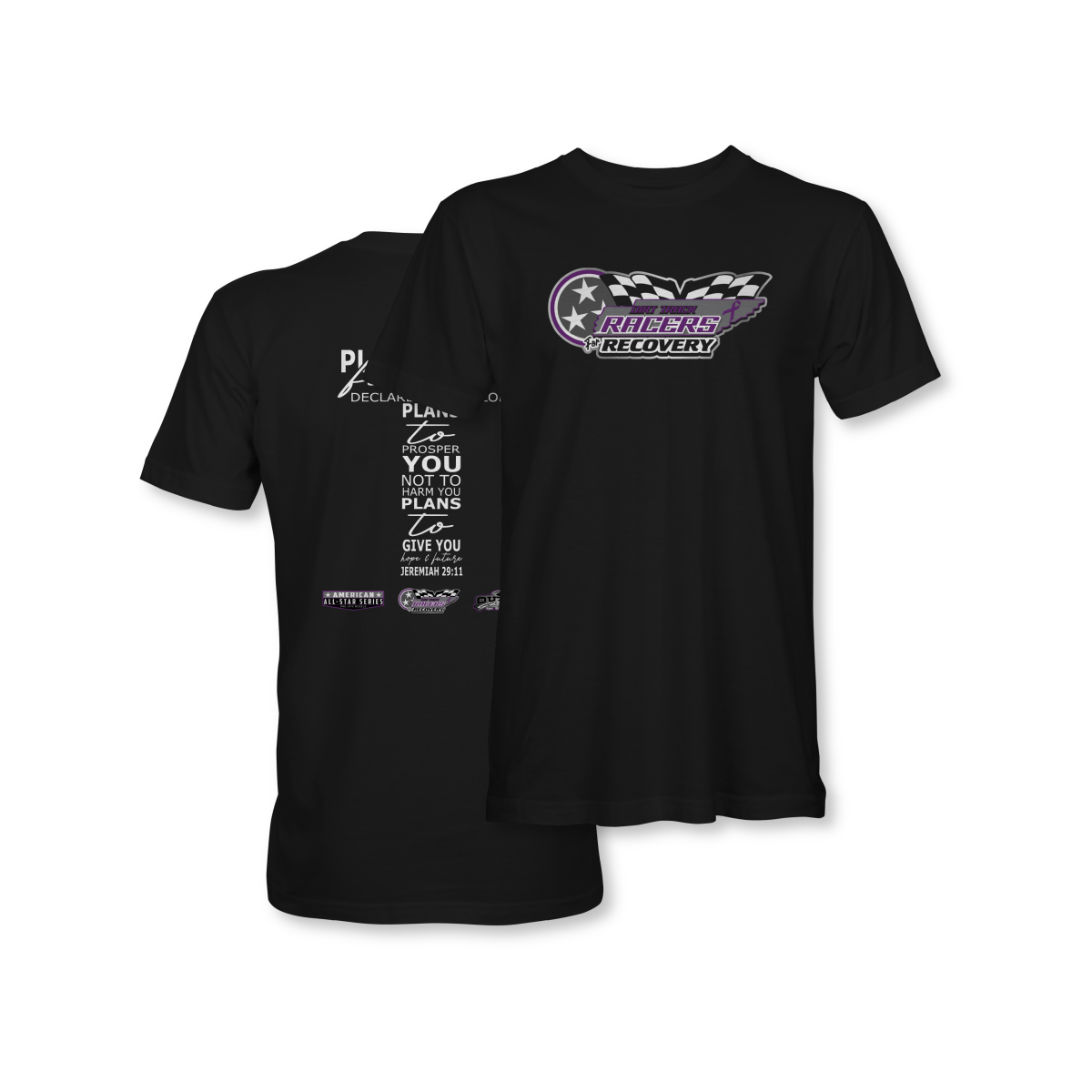 Dirt Track Racers for Recovery Black Jeremiah 29:11 T-Shirt