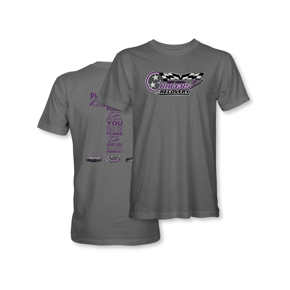 Dirt Track Racers for Recovery Gunmetal Jeremiah 29:11 T-Shirt