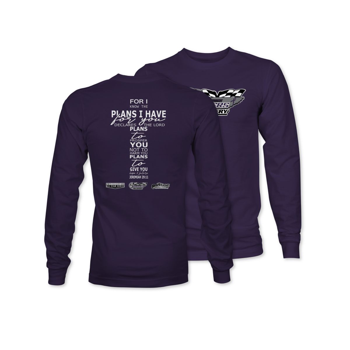 Dirt Track Racers for Recovery Purple Jeremiah 29:11 Long Sleeve