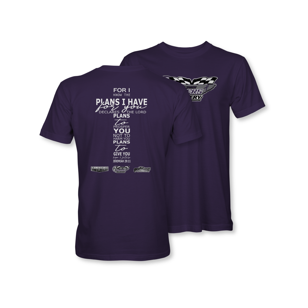 Dirt Track Racers for Recovery Purple Jeremiah 29:11 T-Shirt