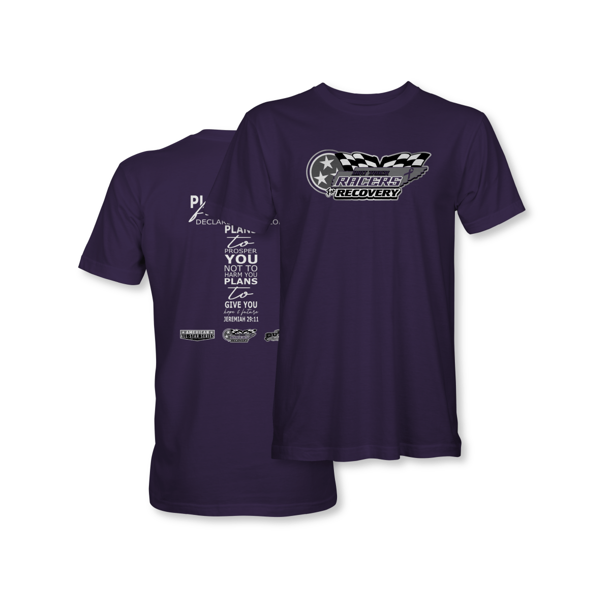 Dirt Track Racers for Recovery Purple Jeremiah 29:11 T-Shirt