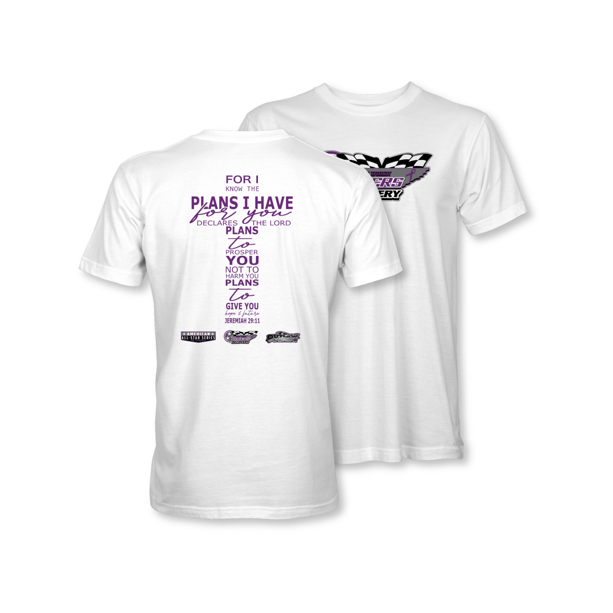 Dirt Track Racers for Recovery White Jeremiah 29:11 T-Shirt