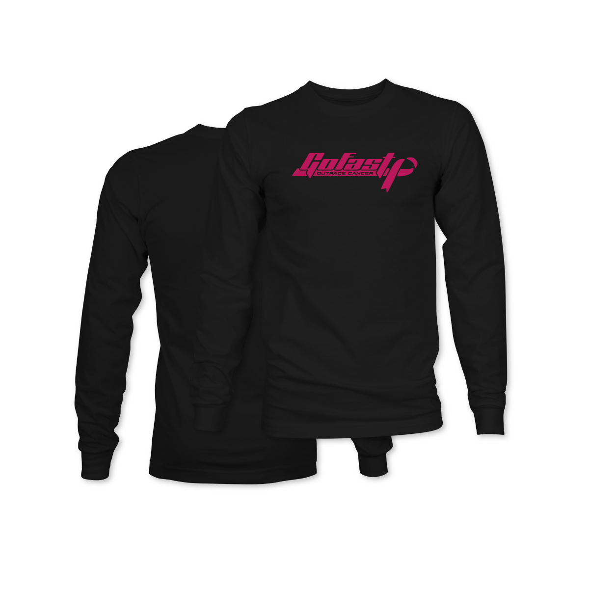 GoFast Outrace Cancer Black Breast Cancer Awareness Long Sleeve Shirt