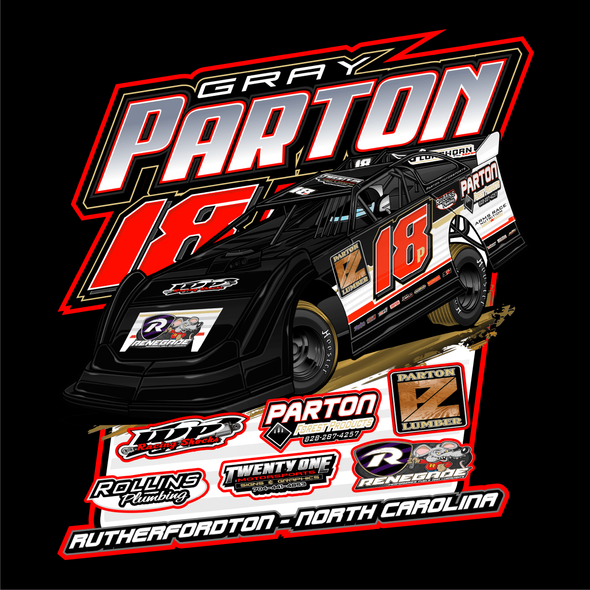 Gray Parton Black 2024 Dirt Late Model Hoodie