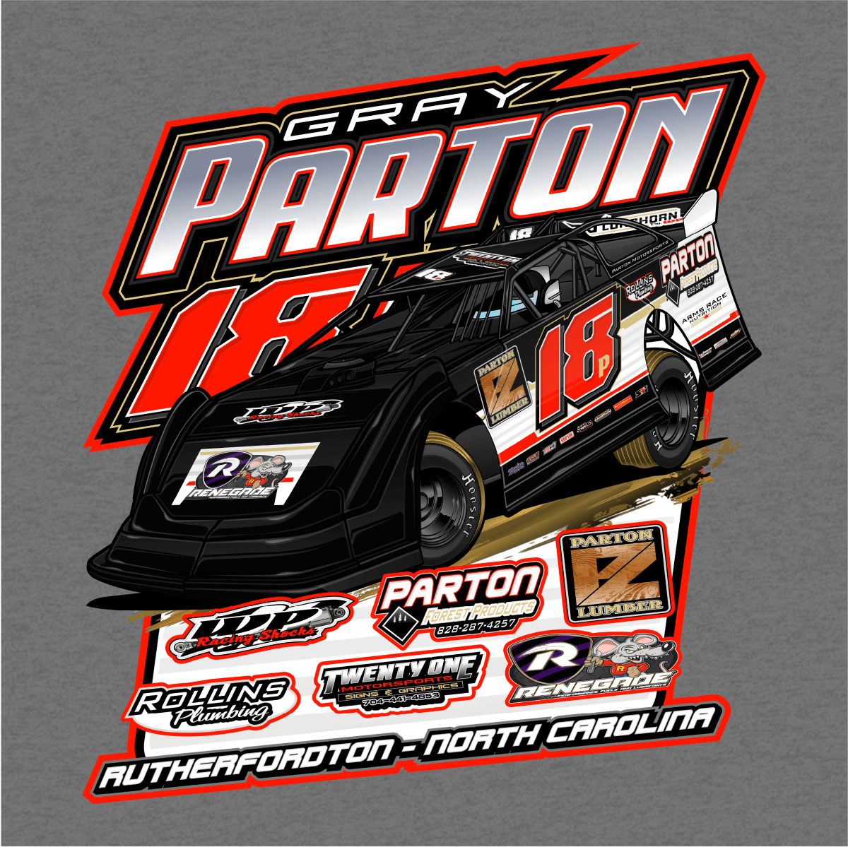 Gray Parton Gunmetal 2024 Dirt Late Model Hoodie